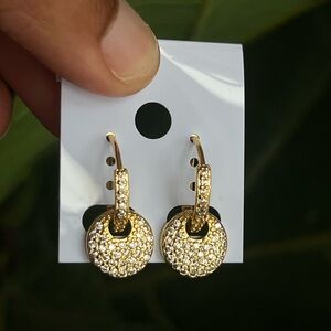 ⭐️-Champagne Gold Glitter Disc Earrings with Hoops